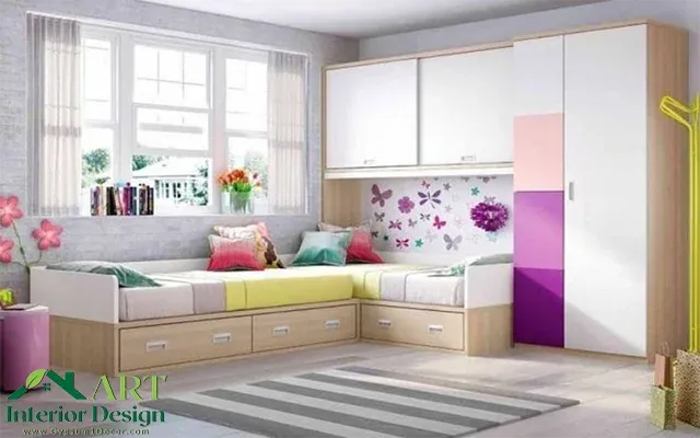 Children's bedroom with two beds and a wardrobe with two beds and a wardrobe